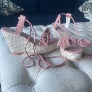 Faux Suede Bow Tie Strappy Wedge Platform Sandal- Super comfy and Light- Mauve